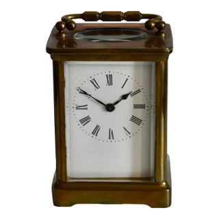 Brass Corniche Carriage Clock Antique French Beveled Glass Mechanical For Sale