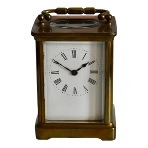 Brass Corniche Carriage Clock Antique French Beveled Glass Mechanical