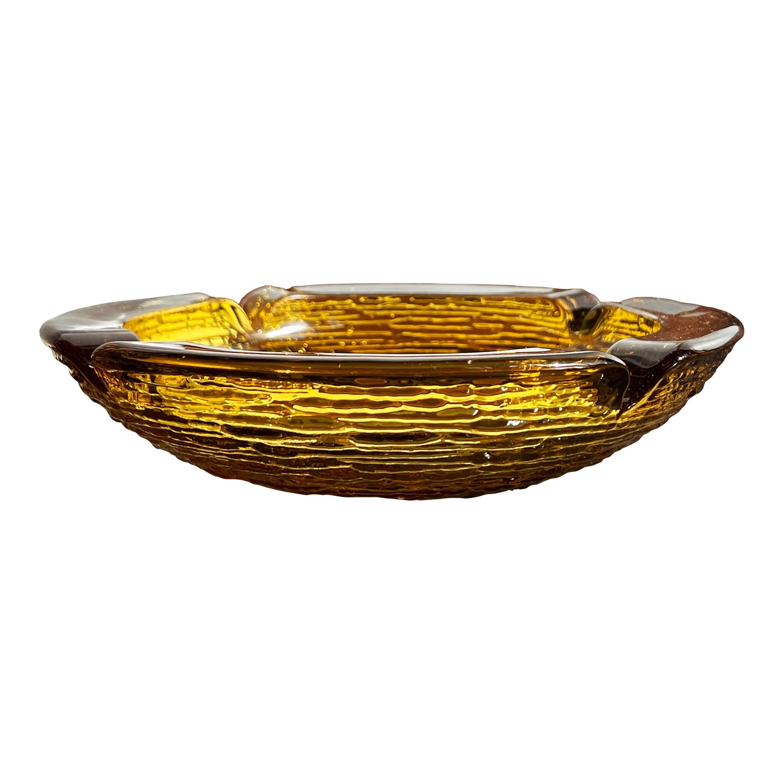 Vintage Mid Century Anchor Hocking Lido Soreno Amber Glass Ashtray / Catchall