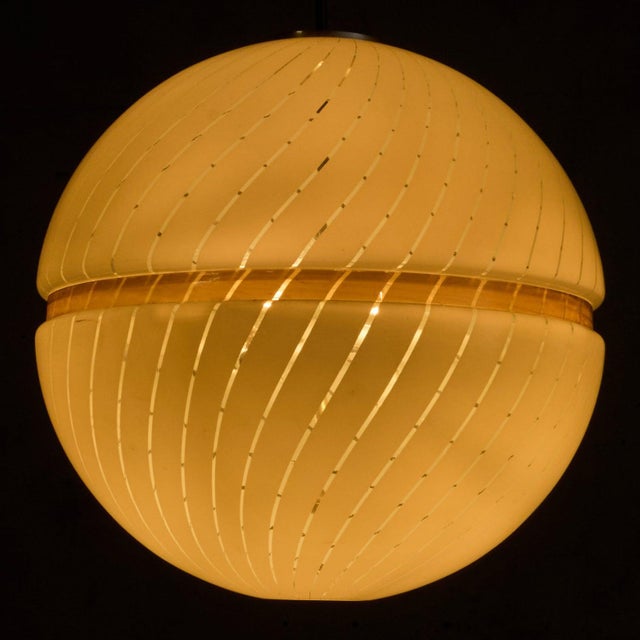 Mid-Century Modern 1970s Mid Century Modern Italian Brass + Acrylic Pendant For Sale - Image 3 of 11