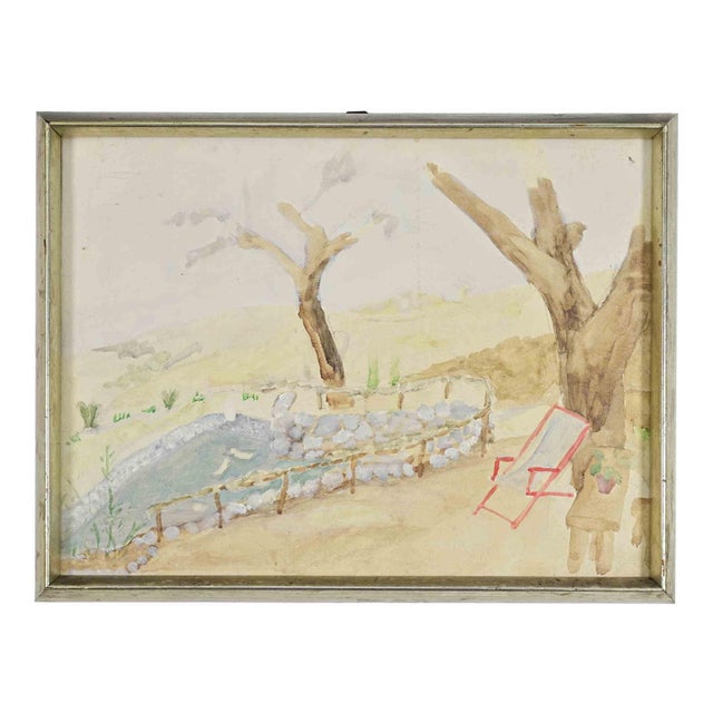 Piero, Garden, Mid-20th Century, Oil Painting on Canvas, Framed For Sale