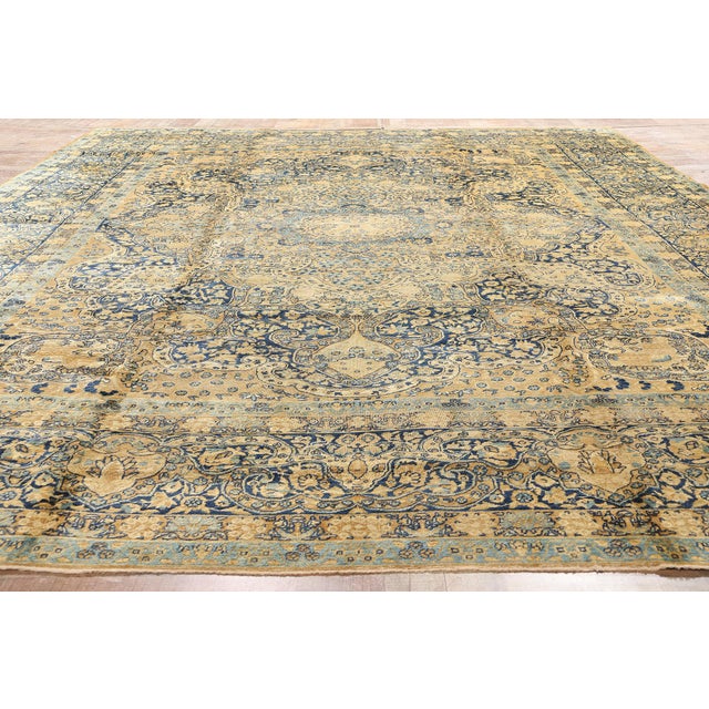Tan Late 19th Century Antique Persian Yazd Rug - 11'02 X 15'09 For Sale - Image 8 of 9
