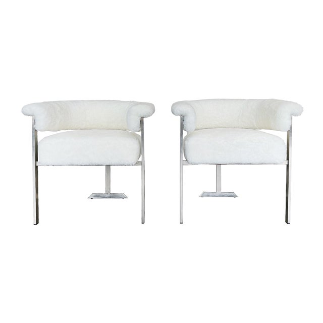 Originally made in the 1970s, these three-legged Italian side chairs consist of an aluminum frame that have been newly...