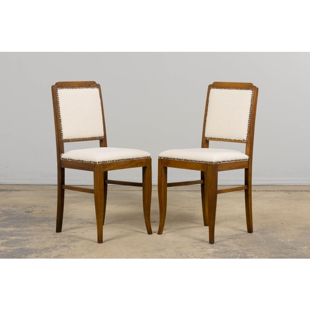French Art Deco Maple Accent Side Chairs in Cream Boucle - A Pair For Sale In New York - Image 6 of 18