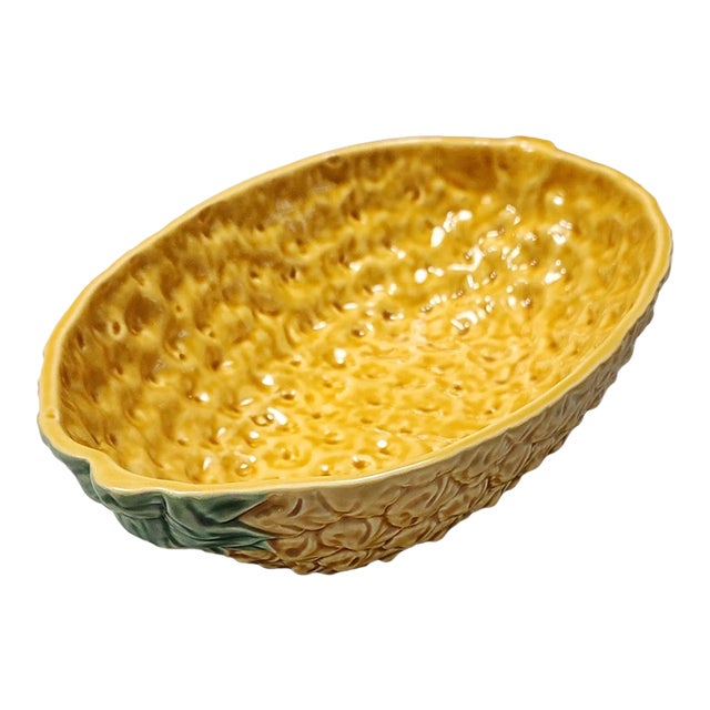 Vintage Bordallo Pinheiro Majolica Pineapple Oval Ceramic Serving Bowl For Sale