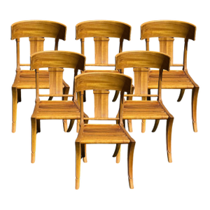 Teak Klismos Patio Dining Chairs. - Set of 6
