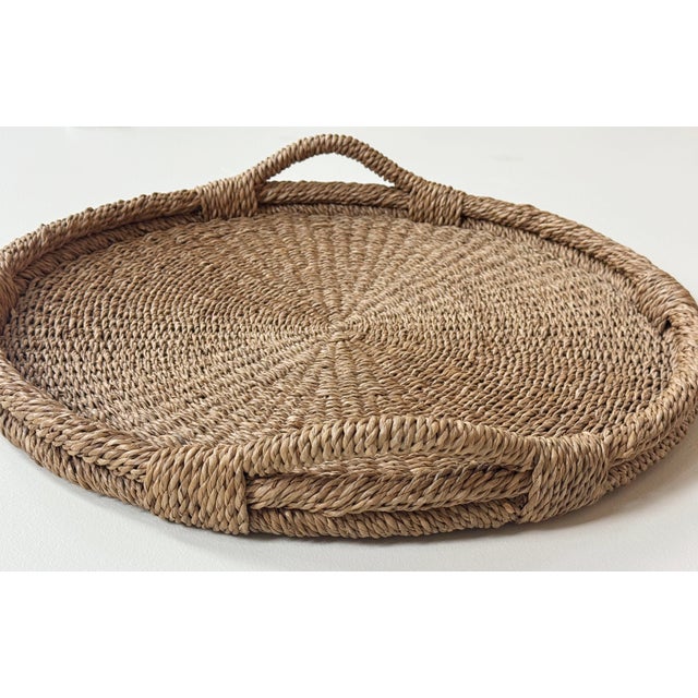 Vintage Oversized Round Woven Basket Tray For Sale In Kansas City - Image 6 of 7