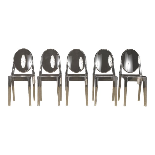 Kartell Victoria Ghost Chairs Clear Philippe Starck Acrylic Dining Chairs - Set of 5 (New Old Stock) For Sale