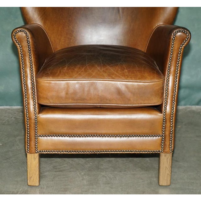 Brown Handmade Cigar Brown Leather Club Chair For Sale - Image 8 of 16