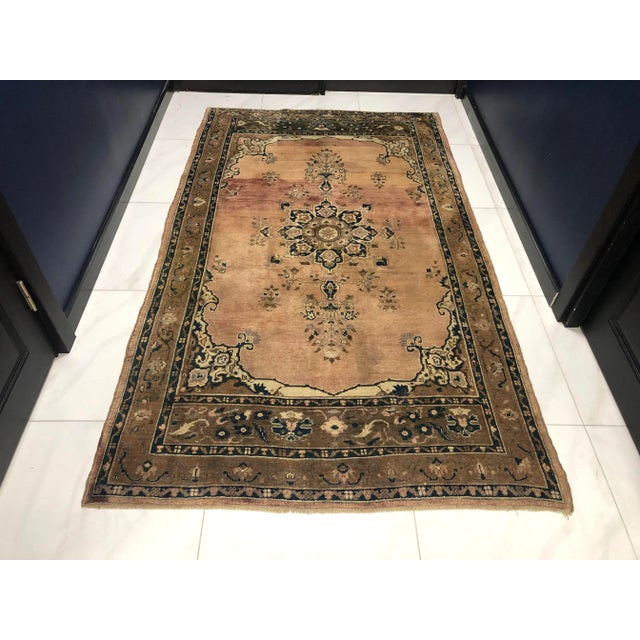 1960s Boho Chic Pastel Color Turkish Oushak Wool Area Rug - 4′7″ × 8′ For Sale - Image 11 of 11