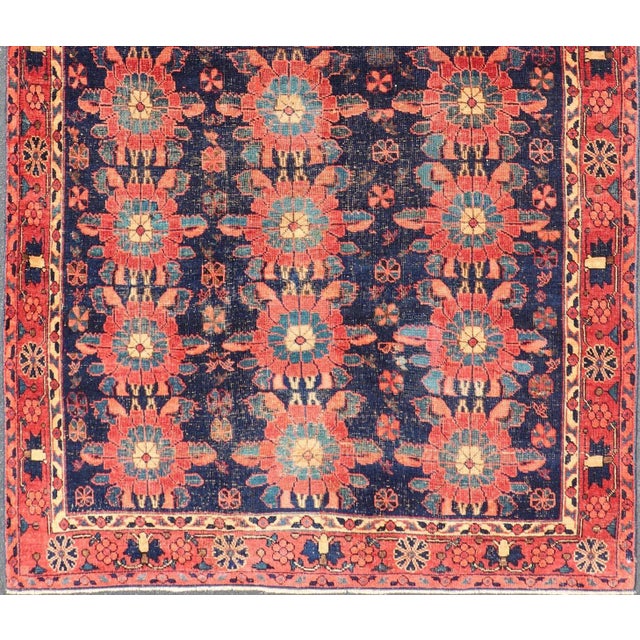 Antique Persian Bidjar Rug With All-Over Floral Motifs in Red and Blue 5'0 X 7'9 For Sale - Image 4 of 12
