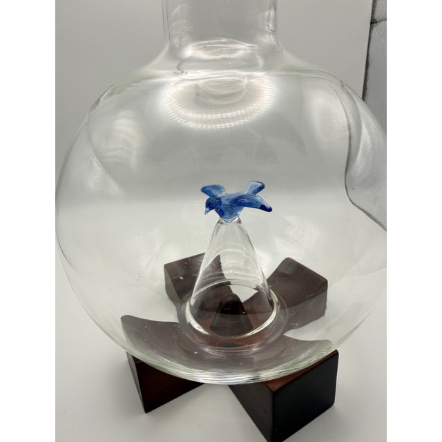 Wood Vintage Michael Graves Swid Powell Hand Blown Glass Wine Decanter Bird Aerator - New in Box For Sale - Image 7 of 10