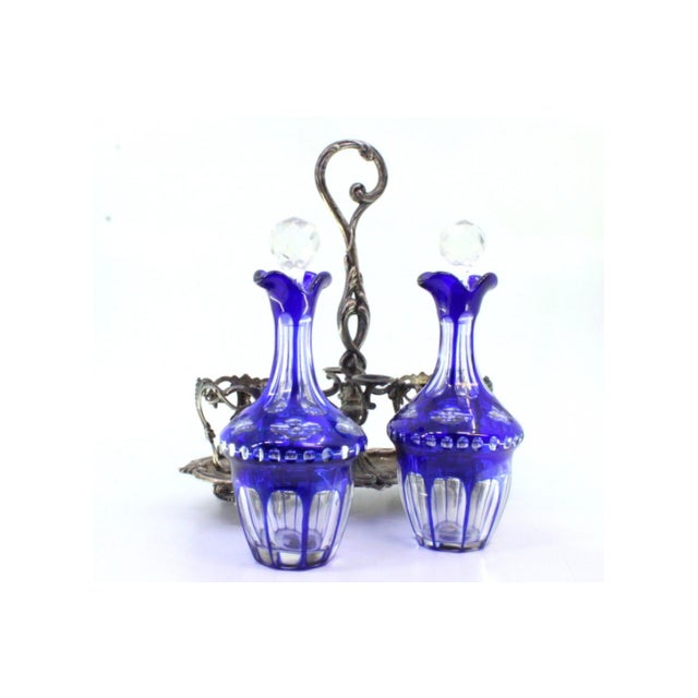 Cruet with Silver Structure Cut, Set of 3, in Good conditions.