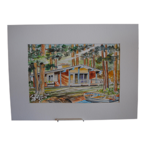 Mid-Century Modern Architectural Rendering McGregor Lake House - Watercolor