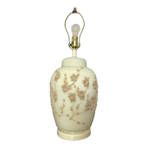 Vintage Chinoiserie Style Floral Antique White Ceramic Table Lamp