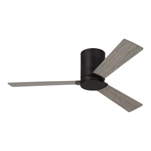 Visual Comfort Fan Rozzen Hugger 52" Ceiling Fan in Aged Pewter and Light Grey Weathered Oak For Sale