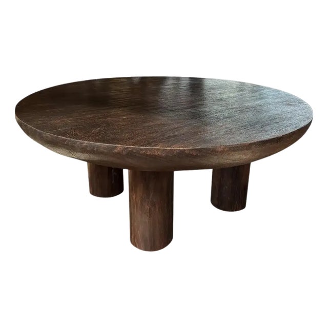 Suar Wood Round Table, Espresso Finish, Modern Organic For Sale