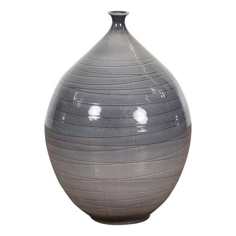 Prem Collection Hand Crafted Artisan Vase with Narrow Mouth and Blue Grey Glaze For Sale