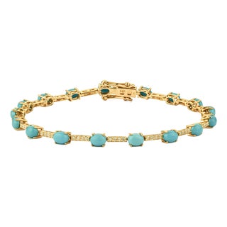 14k Solid Gold Natural 3.25ct Turquoise & Diamond Mexican Bracelet For Sale