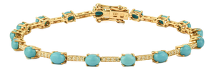 14k Solid Gold Natural 3.25ct Turquoise & Diamond Mexican Bracelet