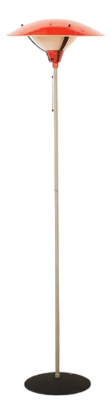 Gray Painted Tubular Steel Floor Lamp with Black Metal Base, Red Painted Metal Shade and Frosted Glass Diffuser