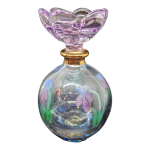 Vintage Illusions 24% Lead Crystal Empty Floral Perfume Bottle With Flower Stopper