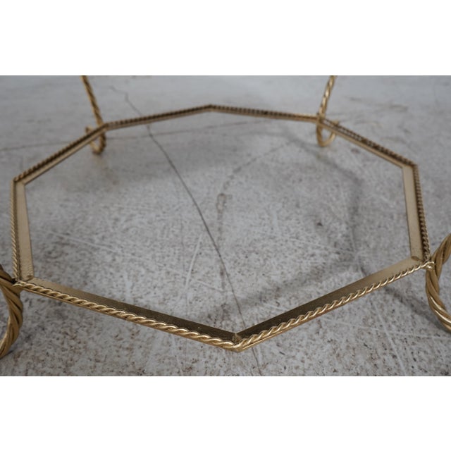 Gold Italian Gold Finish Rope Twist Iron Upholstered Ottoman For Sale - Image 8 of 9