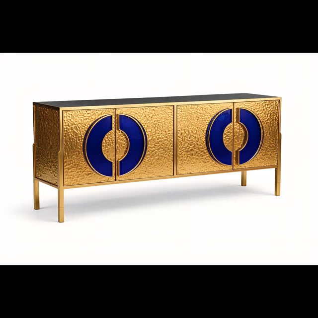 Handcrafted Brass Sideboard with Sapphire Blue Enamel from Justfurnituress SRL For Sale - Image 9 of 13