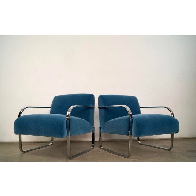 Mid-Century Modern 2000’s Art Deco Style Williams Sonoma Mohair Lounge Chairs - A Pair For Sale - Image 3 of 12