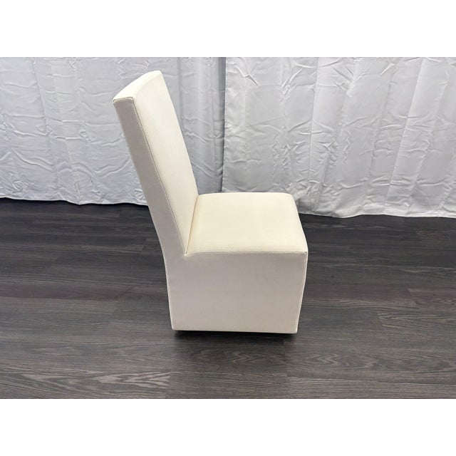 Modern Rh Ellison High-Back Fabric Dining Side Chair Performance Linen Weave — Natural Recessed Caster Base For Sale - Image 3 of 13