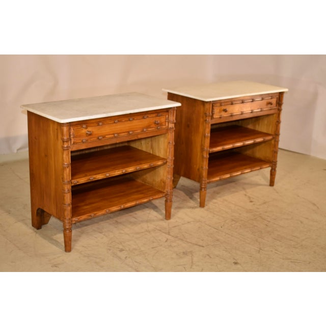 French Country Pair of Vintage Faux Bamboo BedsIde Table For Sale - Image 3 of 8