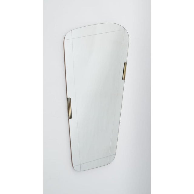 Metal Asymetric Italian Wall Mirror with Brass Elements, 1950s For Sale - Image 7 of 7