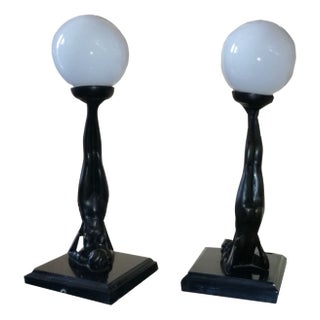 Table Lamp Bases in Bakelite and Glass, Set of 2 For Sale