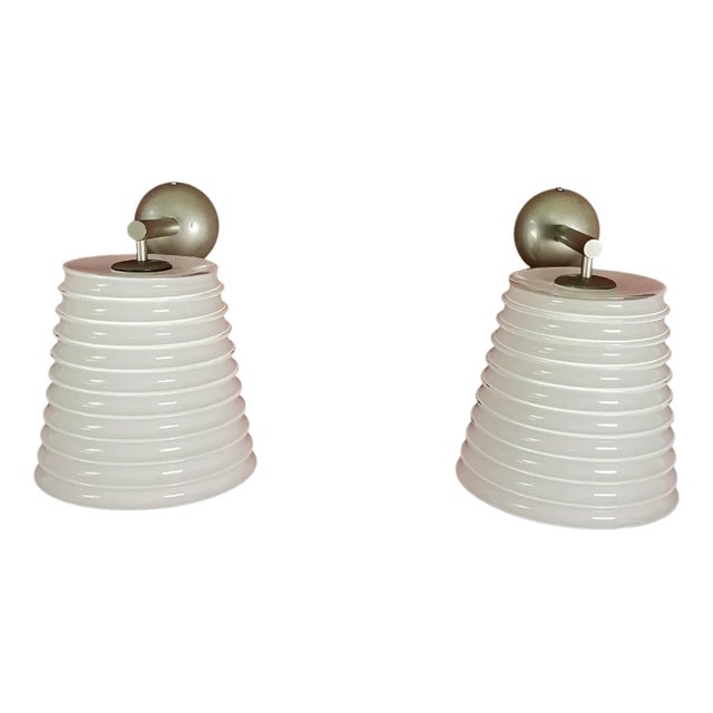 Vintage Wall Lamps in Milky White Murano Glass from Leucos, 1980s, Set of 2 For Sale