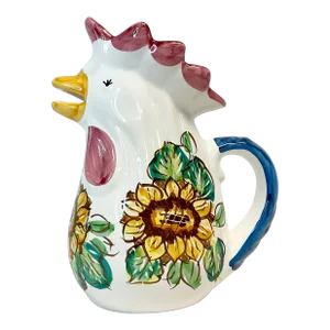 Mid-Century Italian Rustic European Hand Painted Chicken Pitcher.