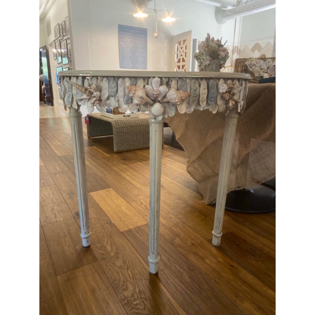 Shell Encrusted Demi Lune Table in Farrow & Ball Paint For Sale - Image 12 of 12