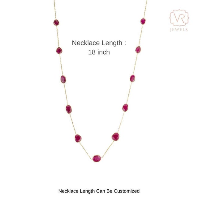 14k Gold 6.95ct Natural Mozambique Ruby Bezel Station Modern Necklace For Sale - Image 11 of 17