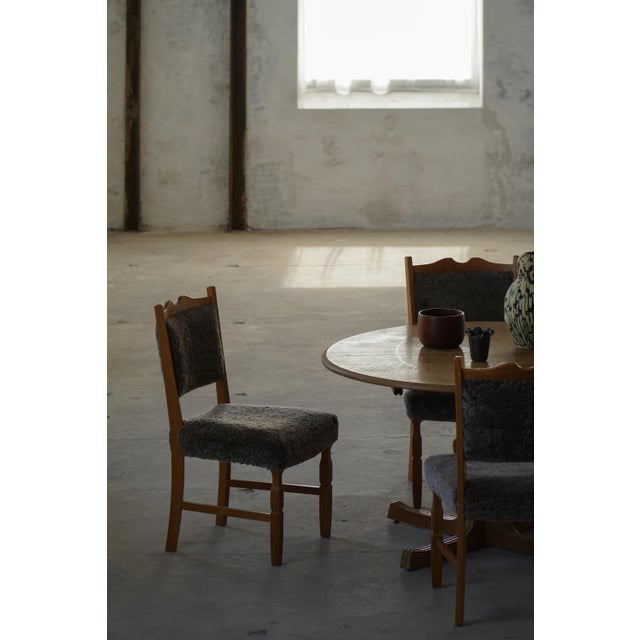 Vintage Danish Modern Dining Chairs in Oak and Lambswool by Henning Kjærnulf, 1960s, Set of 8 For Sale - Image 15 of 18