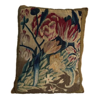 Early 17th Century Brussels Silk & Wool Tapestry Pillow With Floral Motif Circa 1600 For Sale