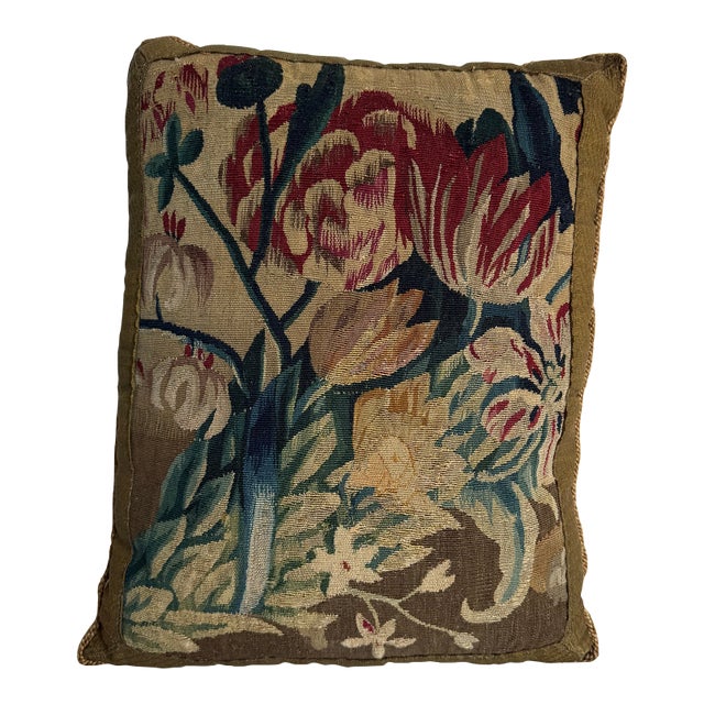 Early 17th Century Brussels Silk & Wool Tapestry Pillow With Floral Motif Circa 1600 For Sale