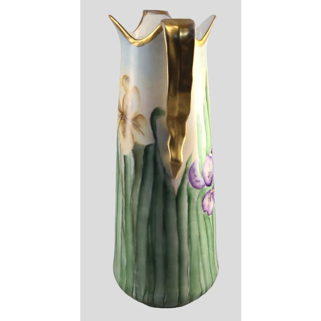 Early 20th Century Large Austrian Hand Painted Irises Gilded Two Handle Vase Signed For Sale - Image 6 of 10