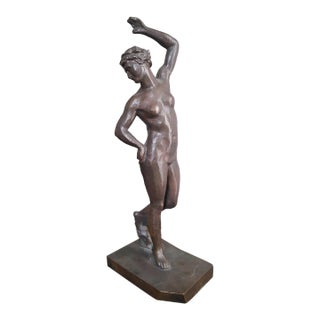 1920s Guss H. Noack Antique Art Deco Bronze Sculpture Dancing Nude Woman Figurine For Sale