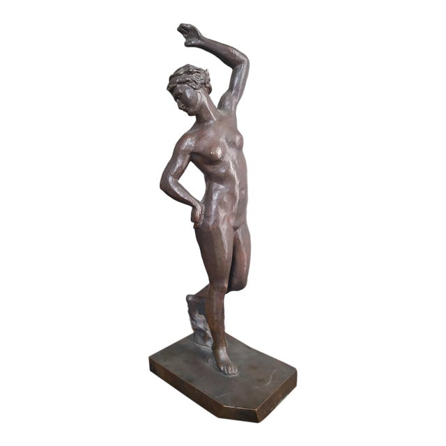 1920s Guss H. Noack Antique Art Deco Bronze Sculpture Dancing Nude Woman Figurine For Sale