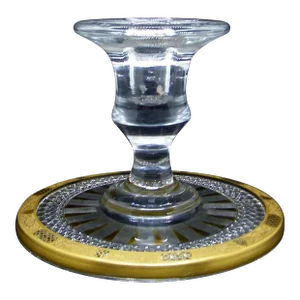Early 19thc Antique French Empire Baccarat Cut Crystal Gilt Bordered Highly Cut Table Centerpiece Candleholder