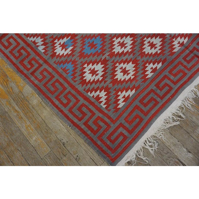 1930s Small Antique Rustic Tribal Geometric Indian Cotton Dhurrie Flatwoven Rug For Sale - Image 10 of 13