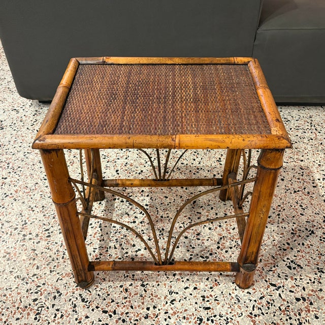 Vintage Chinoiserie Bamboo Side Table For Sale - Image 11 of 11