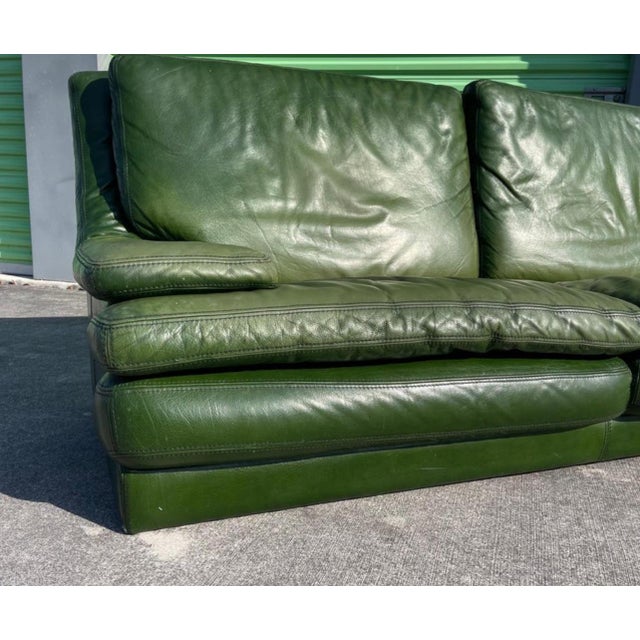 Postmodern Postmodern Patinated Green Buffalo Leather Sofa by Roche Bobois For Sale - Image 3 of 10