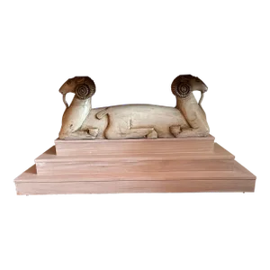 1930’ks Style Three Tier Pickled Oak Ram Console Table With Goats