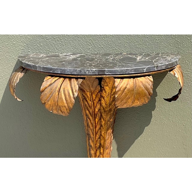 Mid-Century Modern Vintage Gilt Metal and Marble Wall Console For Sale - Image 3 of 13