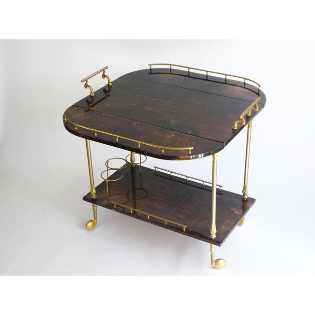 Lacquered Goatskin Bar Cart by Aldo Tura, 1960s For Sale - Image 4 of 10